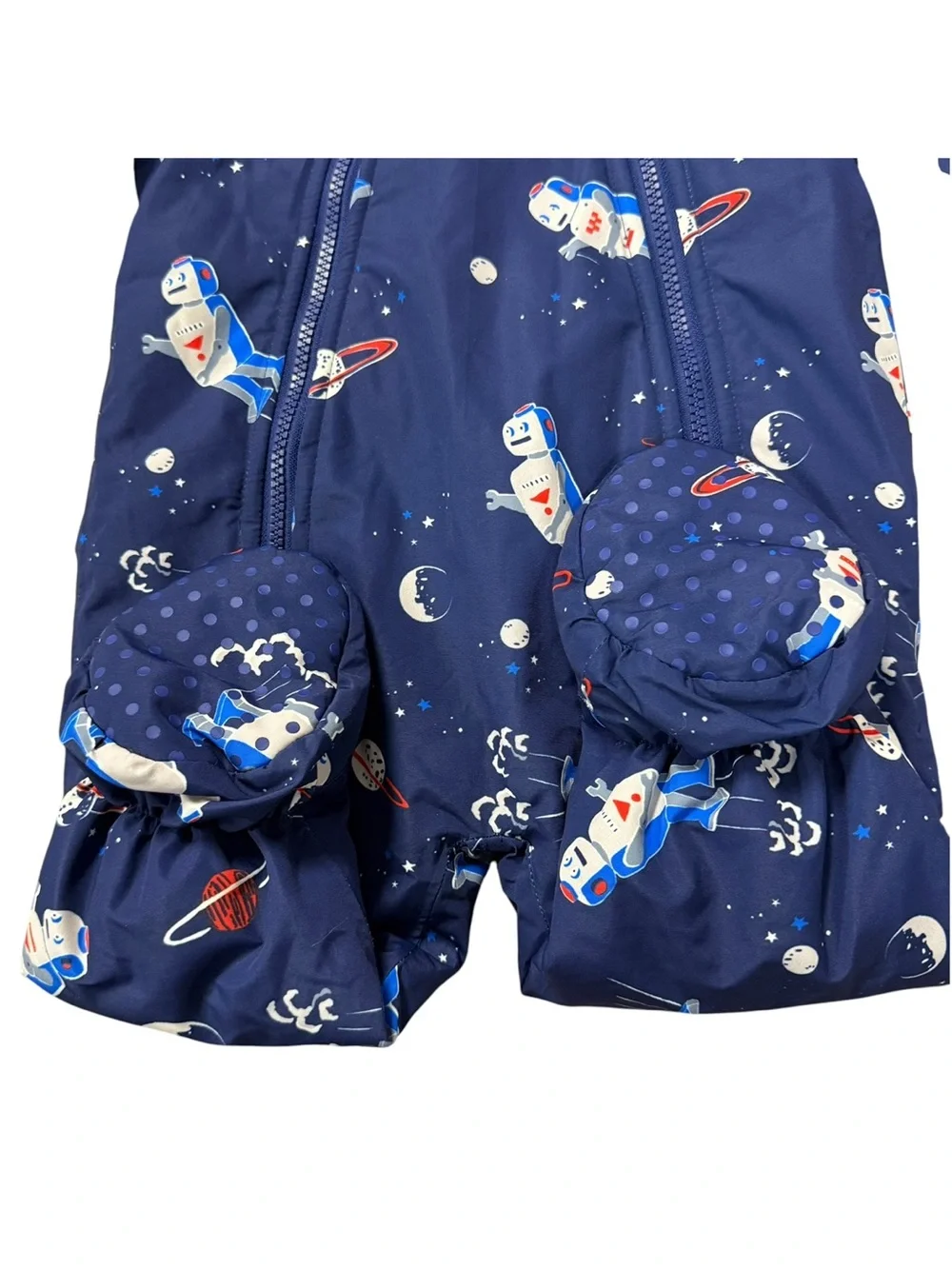Baby Boden Space Robot Snowsuit Blue Size 6-12 Months Fleece Lined